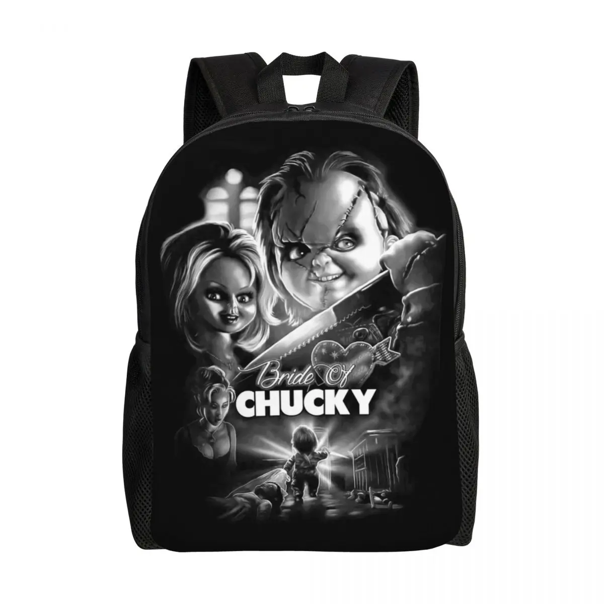 حقيبة ظهر من Bride Of Chucky للأولاد والبنات دمية قاتلة حقائب المدرسة تشاكي الكلية حقائب سفر للنساء والرجال حقيبة كتب تناسب الكمبيوتر المحمول مقاس 15 بوصة