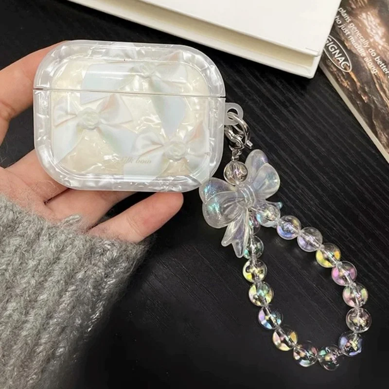 

For Apple AirPods 4 3 2 1 Pro2 Case Luxury Bow Design Wireless Bluetooth Earphone Case Protective Cover With Strap Pendant