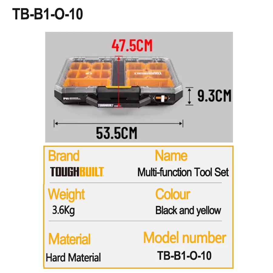 ToughBuilt TB-B1-O-10 Low Profile Full Organizer Includes 2 x Large Bins, 8 x Small Bins and 4 x Dividers