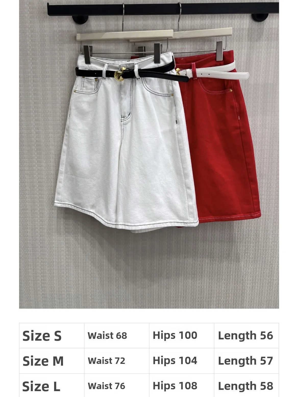 

Retro Gold Buckle Waist Belt High Waist Denim Five-Point Short Pants with Belt Slimming Leg Enhancing Women's Jeans