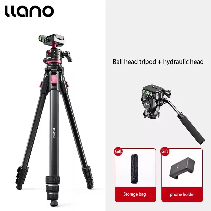Llano Professionele Fotografie Camera Statief Reistelefoon Statief met Fluid Head (Max. Belasting: 15KG) Hoogte van 53cm tot 165cm