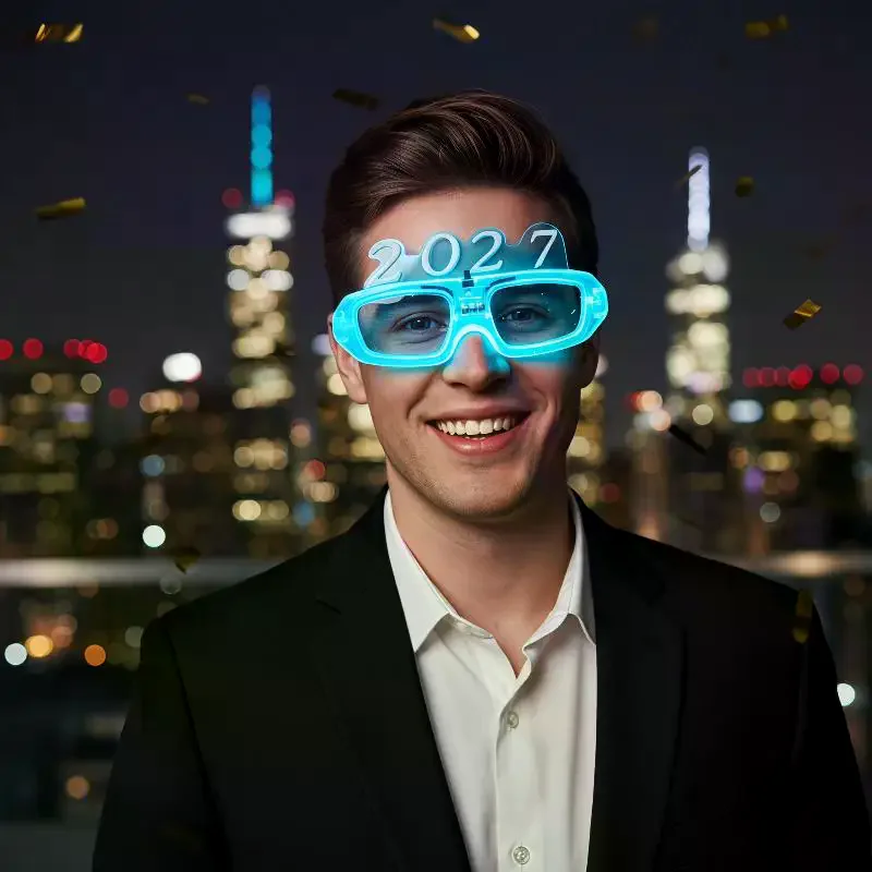 2027 LED Light Up Glasses Multi Color Flashing Modes Bright Glow Effect For New Year Eve Parties Raves Concerts