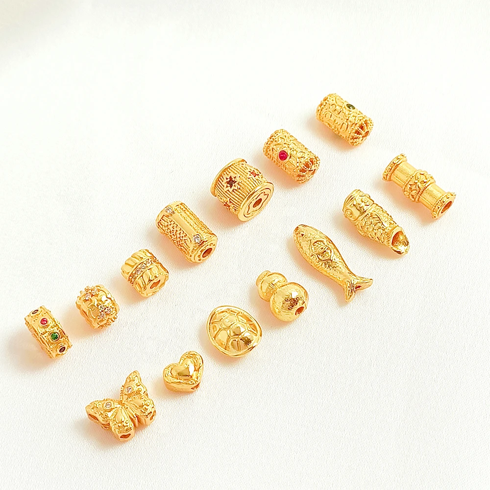 Brass Coated Gold Zircon Inlay Heart Shaped Mango Fish Separated By Beads DIY Jewelry Making Necklace Bracelet Accessories