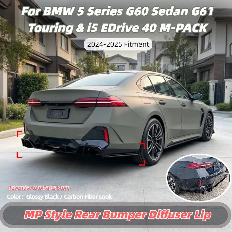 For BMW 5 Series G60 Sedan G61 Touring & I5 EDrive 40 M-PACK 2024-2025 MP Style Rear Bumper Diffuser Lip Air Blade Fin Guard Kit