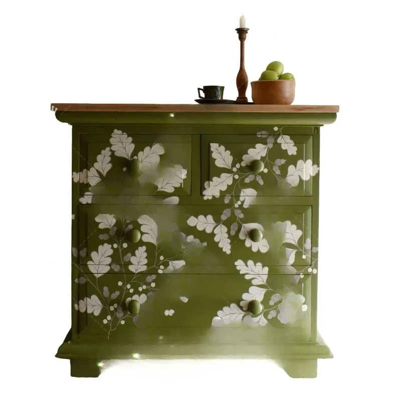 

French retro solid wood painted porch cabinet living room decorative cabinet home locker bedside table green