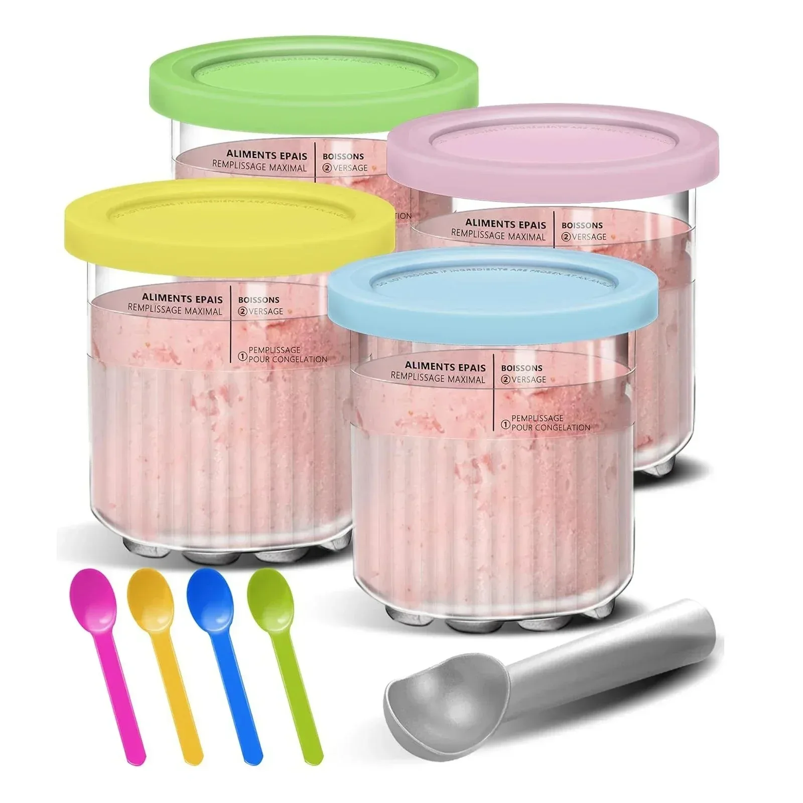 Ice Cream Containers Replacement For Ninja Creami Pints And Lids 24Oz Cups Creami Deluxe NC501 NC500 Series With Scoops