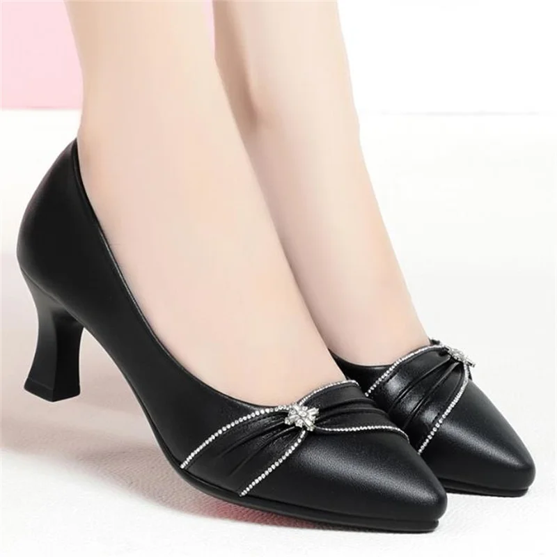 

Women Classic Black Pu Leather High Quality Heel Shoes Lady Fashion Beige Comfort Stylish Pumps Women's Luxury Office Party Shoe