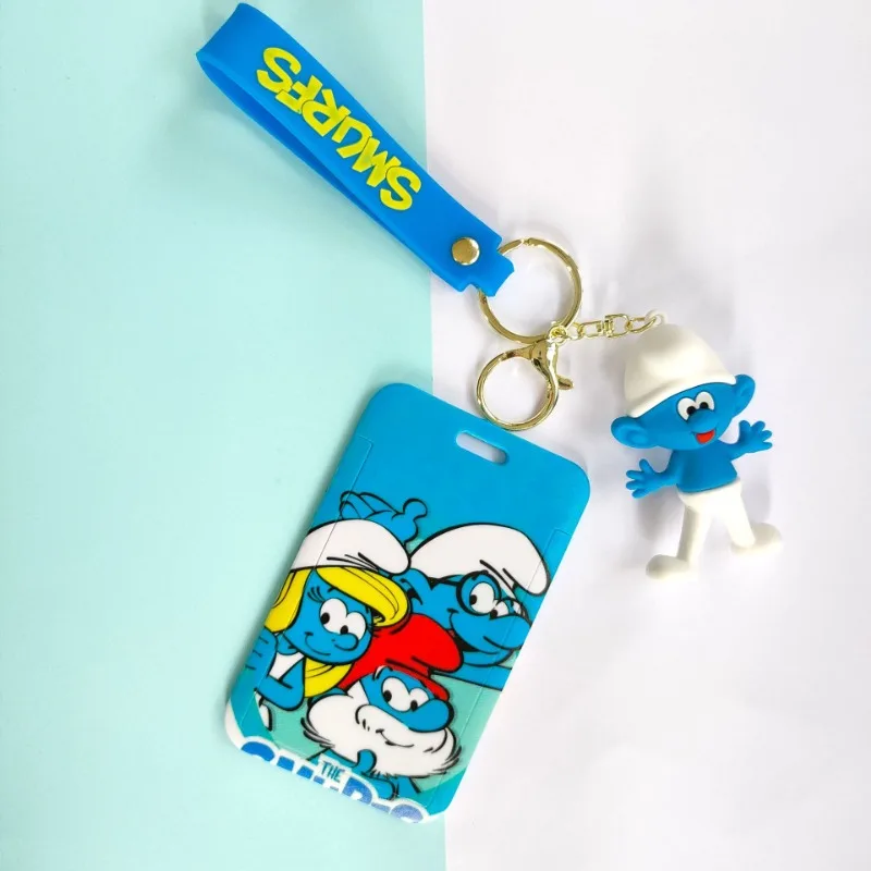 Cartoon Smurf Keychain ID Card Protective Cover Student Bus Card Badge Card Holder Animal Print Ladies Credit Band Wristband