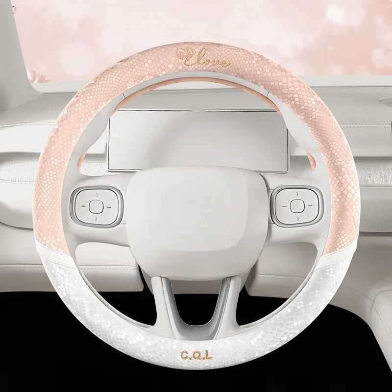 Shining Steering Wheel Covers Leather Universal 38CM Steering Wheel Grip Cute Car Accessories Interior Woman Car Steering Covers