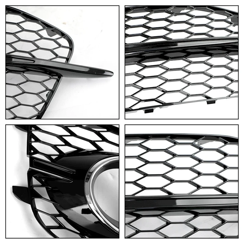 

2PC Car Bumper Fog Light Grill Grille Parts Accessories Fit For Q3 S-Line 2012-2014 8U0807681D 8U0807682D Silver+Black