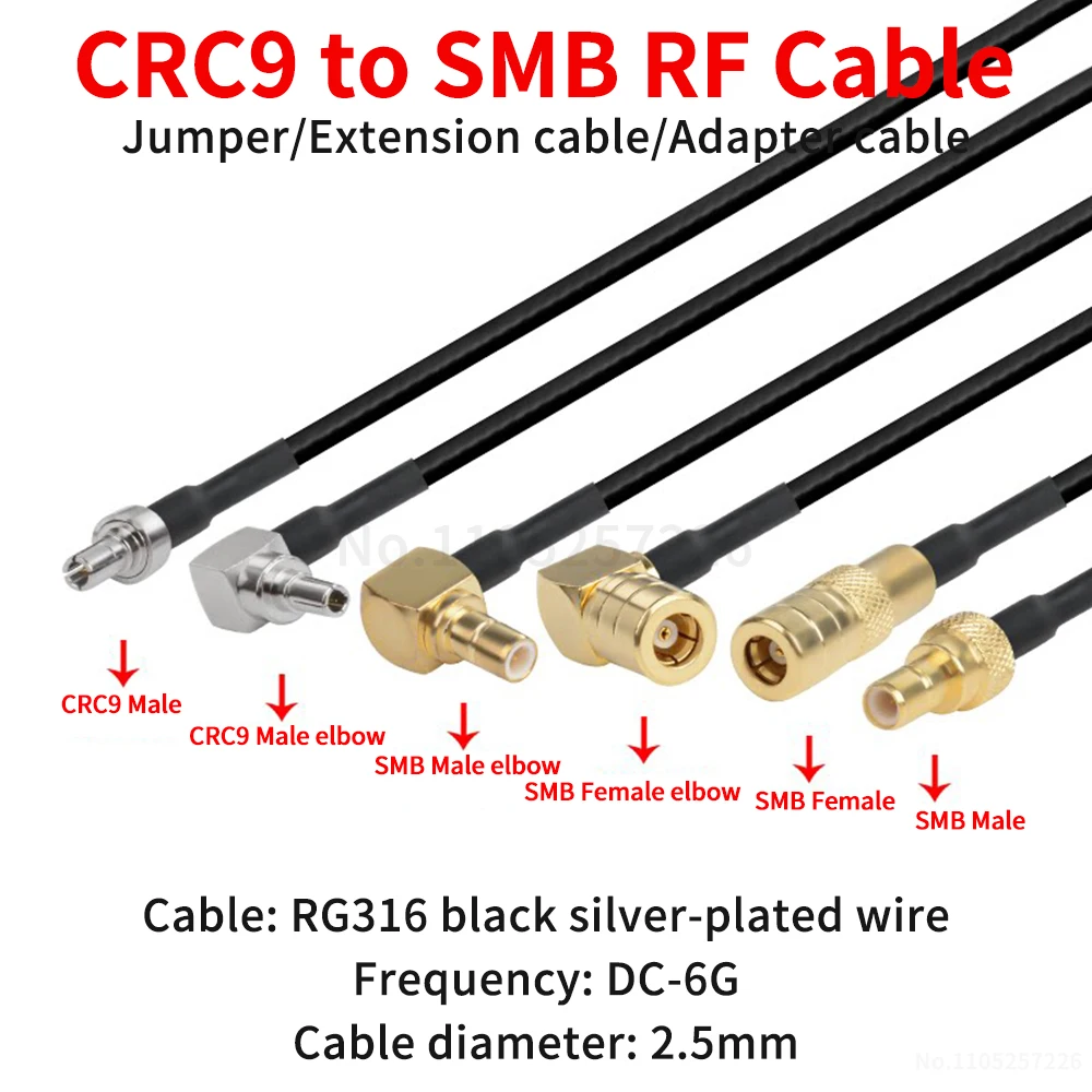 

Кабель-адаптер CRC9-SMB (штекер/гнездо) (черный радиочастотный кабель RG316) Удлинительный кабель CRC9-SMB (1 шт.)
