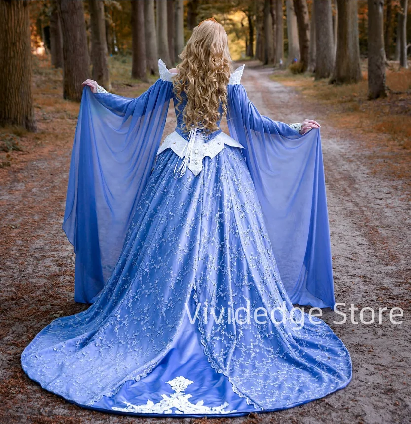 Customized  Victorian Lilac Purple White Prom Dresses Long Sleeve Fairytale Halloween Cosplay Evening Gowns matric dresses