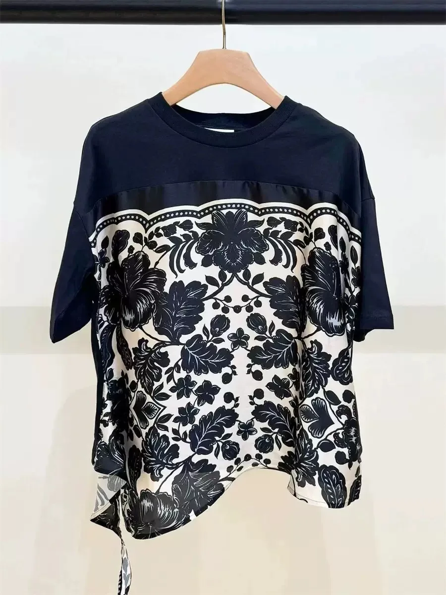 

Женская футболка свободного кроя M Home ранней весны 2025, модный топ с узлом и принтом, хлопковая дышащая толстовка