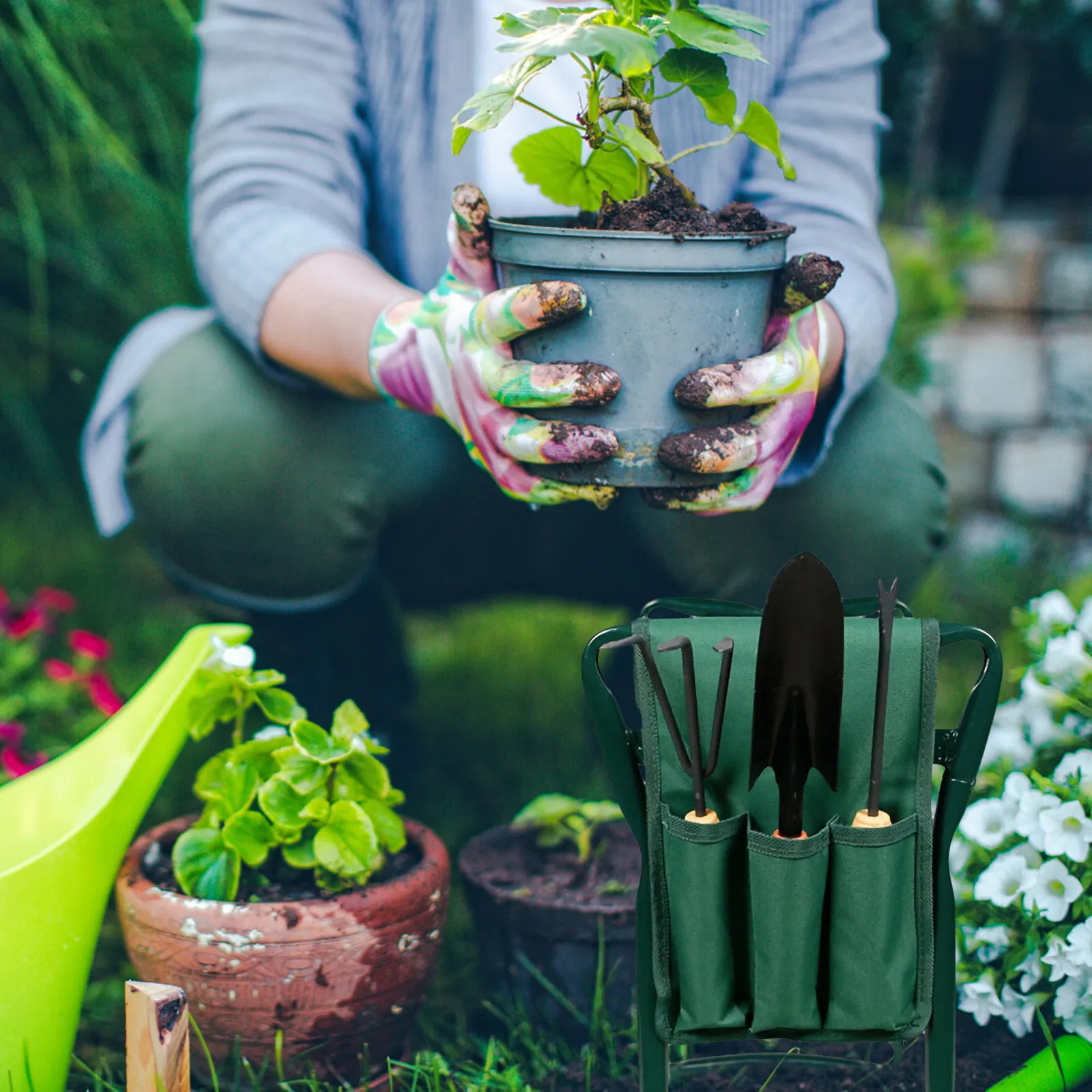 

Garden Tool Storage Bag Durable Oxford Cloth Organizer for Small Tools Kneeling Stool Seat Side Bag Tool Holder Gardening