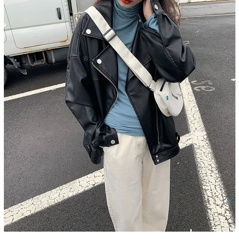 

Spring-autumn Loose PU Leather Jacket Short-sleeved Women's Faux Leather Jackets Korean Version Casual 2026 New Style Outerwear
