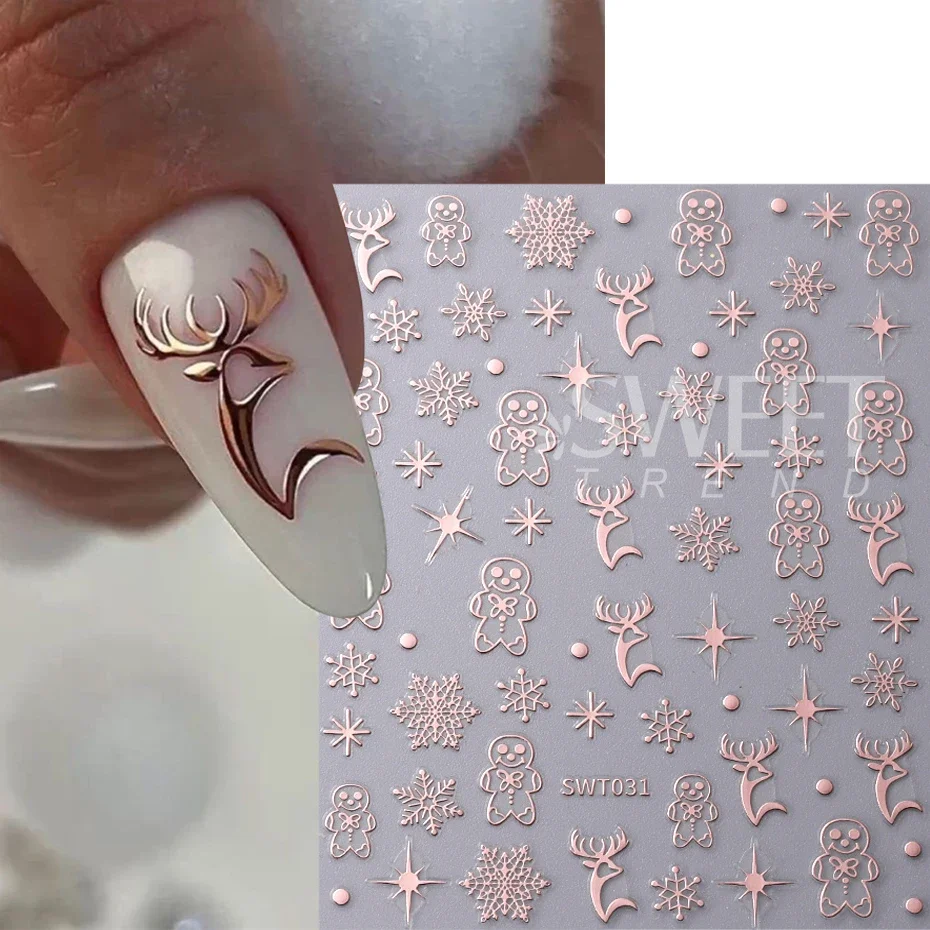 3/5 قطعة عيد الميلاد مسمار ملصقات الشتاء ندفة الثلج الأيائل الزنجبيل مسمار الشارات DIY بها بنفسك ذاتية اللصق المتزلجون السنة الجديدة مانيكير ديكور