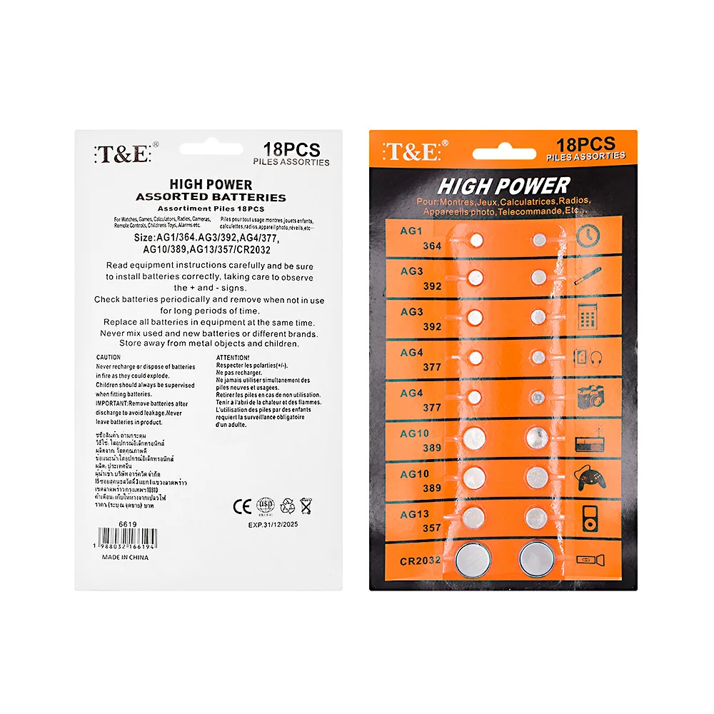 

CR2032 Button Cell Battery Long Shelf Life for Calculator Toy Game Remote Control AG1 AG3 AG4 AG10 AG13 Size Durable Battery