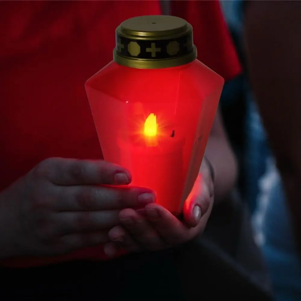 Solar Powered Memorial Grave Light AA Battery Powered Flameless Eternal Lamp Weather Resistant Plastic Flameless Prayer Lamp