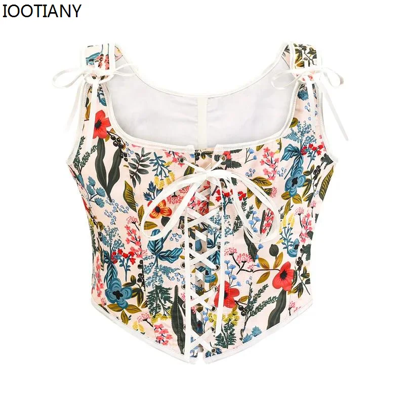 

2024 French Vintage Corset Sexy Floral Overbust Bustier Ink Leaves Flowers Oil Painting Style Stacking Waistcoat Women's Tops