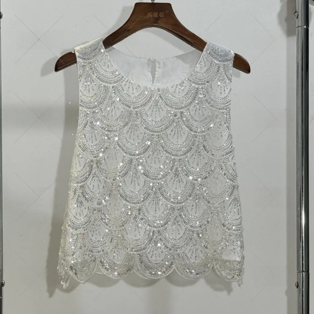 

Yani Fashion European-style Women's Sleeveless Sequin Top Beaded Heavy Industry Design Elegant Stylish Vest