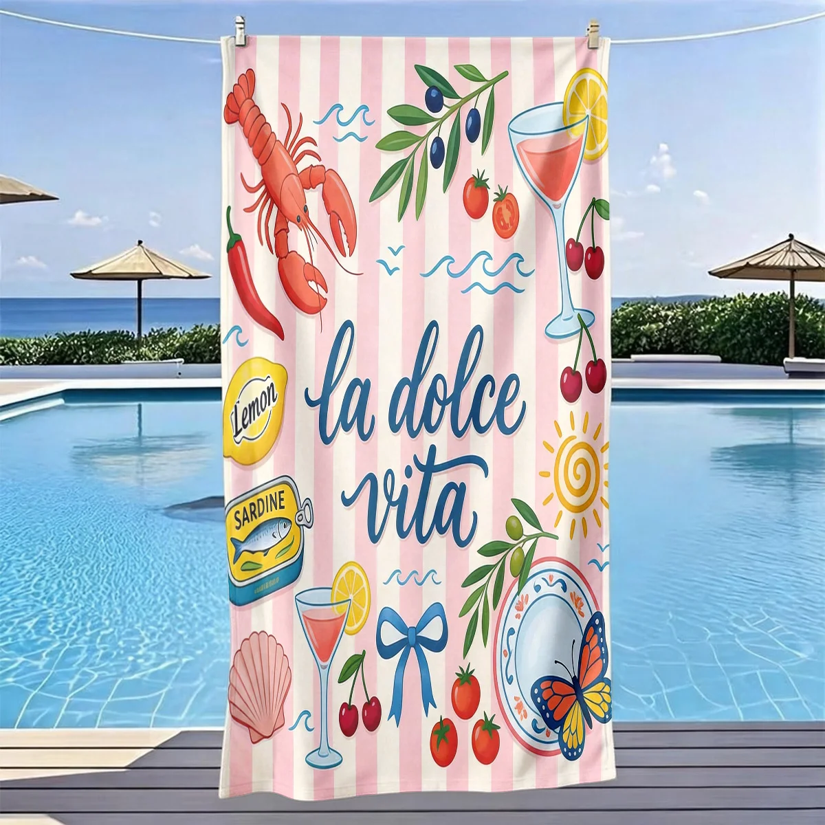 La Dolce Vita Holiday Element Striped Print Quick Dry Sand Resistant Microfiber Beach Bath Towel
