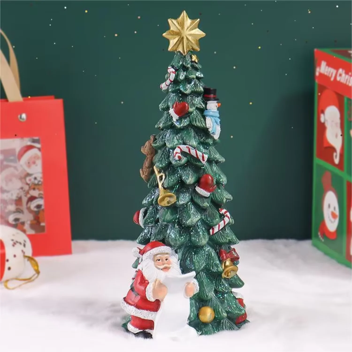 Christmas Tree Snowman Santa Claus  Decoration Ornaments Holiday Scene Props Resin Crafts