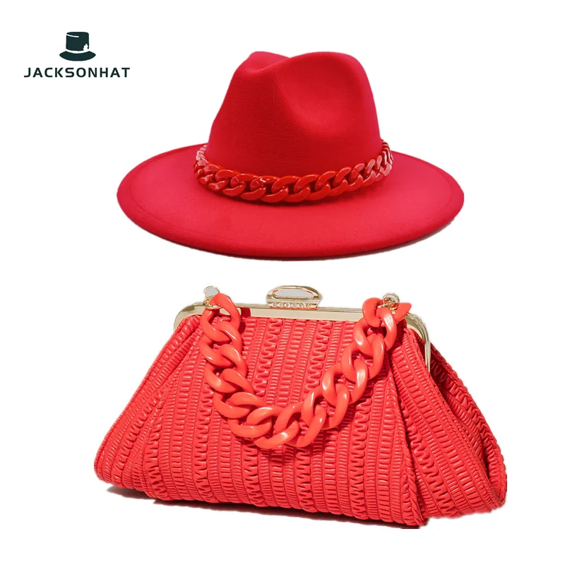 Hat bag sets Women Fedora Straw Hat and Bag Set Chain Bag Hat Set fedora  Church Luxury Bag and Fedora Party Jazz Straw Hat