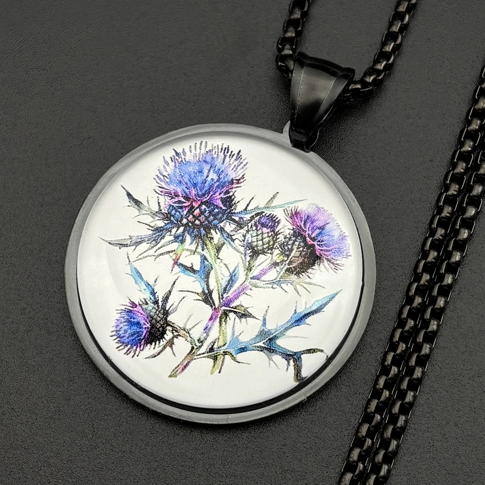 Retor Scotland Thistle Flower Chain For Women Men Stainless Steel Glass Dark Countryside Punk Aesthetics Necklace Jewelry Gifts