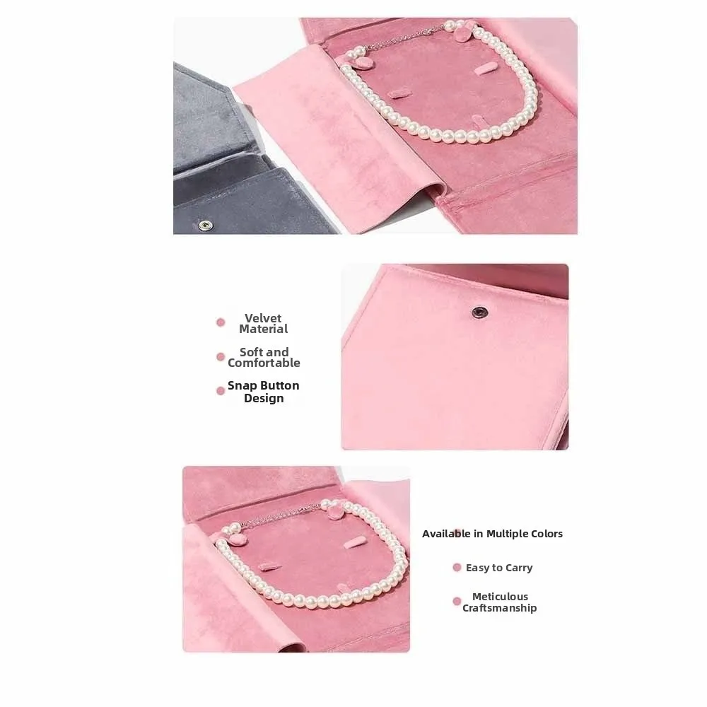 المواد المخملية المخملية الحقيبة والمجوهرات تصميم قابل للطي بطانة ناعمة قلادة المنظم حقيبة المفاجئة زر إغلاق حقيبة تخزين المجوهرات