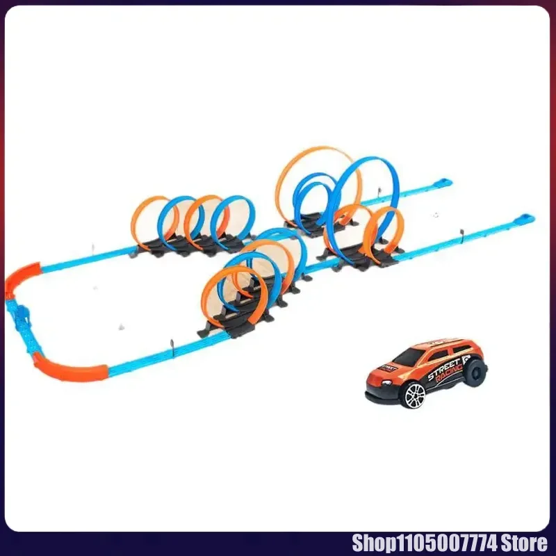 Kinderen DIY Track Gemonteerd Hoge Snelheid Surround Rail Car Pull-Back Racewagen Zwaartekracht Glijbaan Educatief Speelgoed Vakantie Kerstcadeau