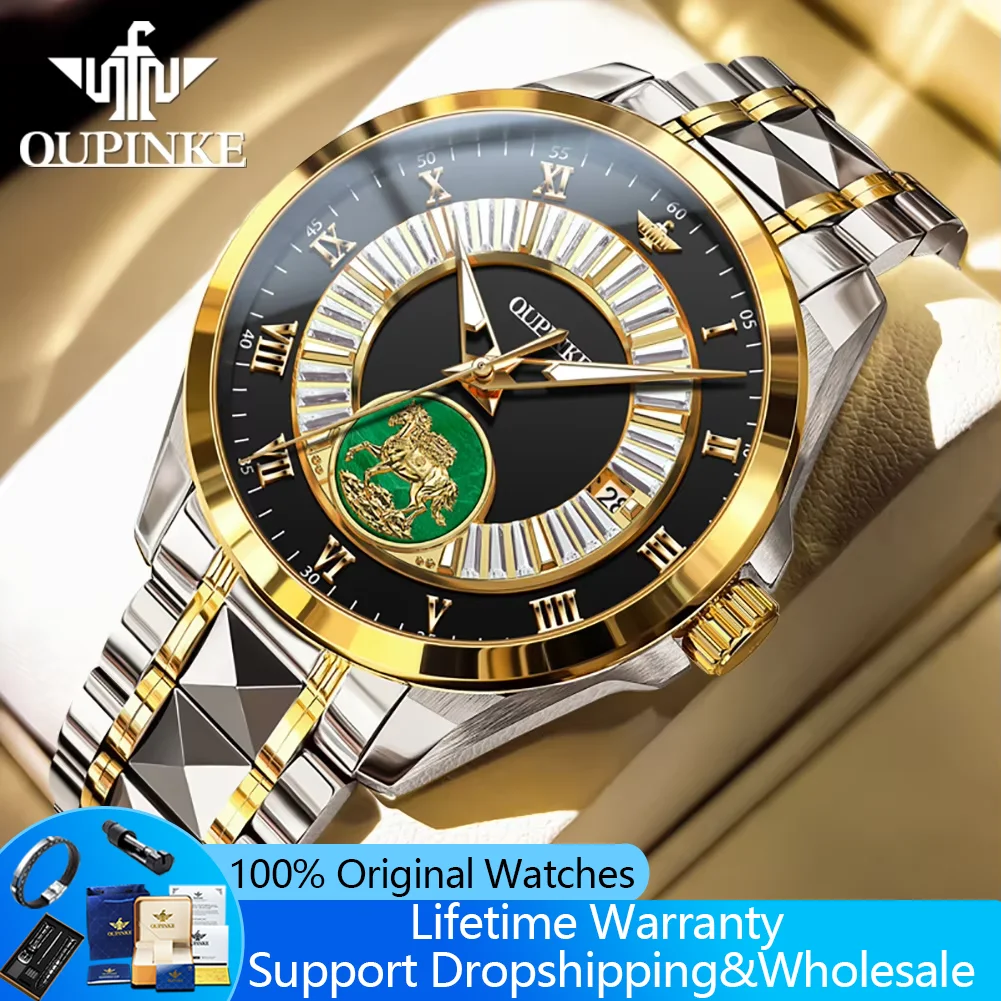 OUPINKE 3320 Automatic Watches for Man Luxury Top Brand 2026 New Mechanical Wristwatch Real Gold Jadeite Imported Men's Watches