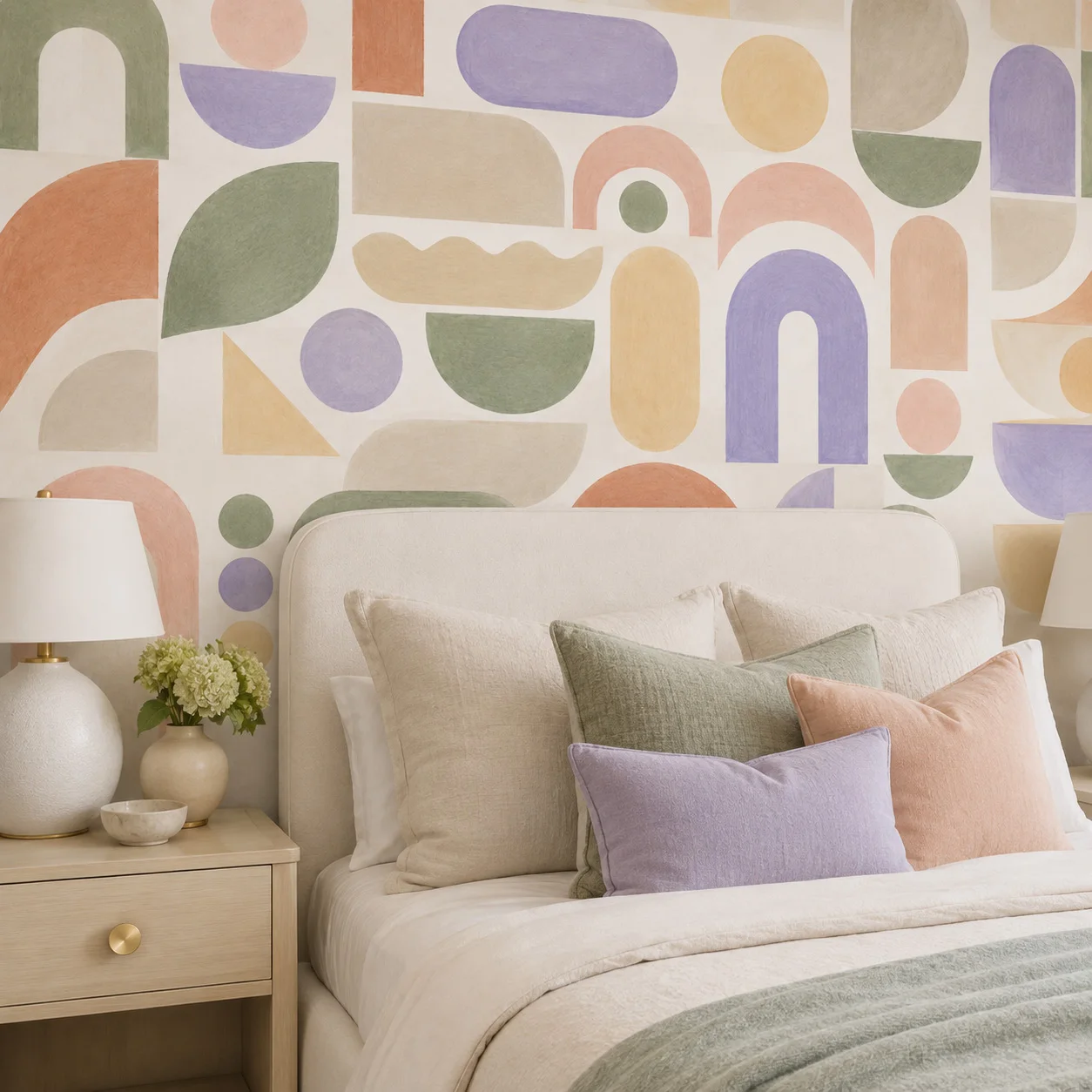 Boho Geometric Self Adhesive Wallpaper Pastel Abstract Wall Mural Peel and Stick Living Room Bedroom Modern Home Decor Art Style
