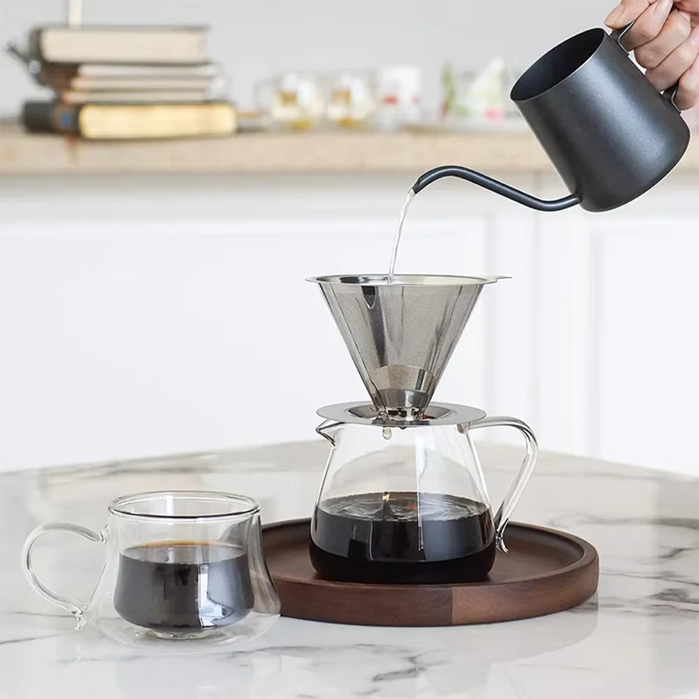 Shavcooo Portable Metal Coffee Filter 304 Stainless Easy Clean Reusable 800 Mesh Eco-Friendly Food Grade Coffee Funnel Paperless