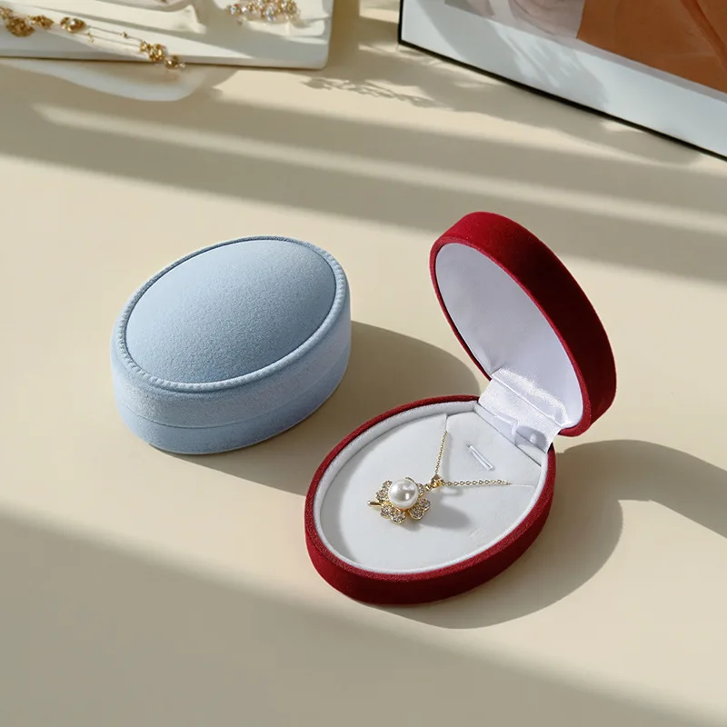 المحمولة أحمر رمادي أزرق توافدوا صندوق خاتم مجوهرات الصوف قلادة صندوق تخزين قلادة صندوق تعبئة المجوهرات #6