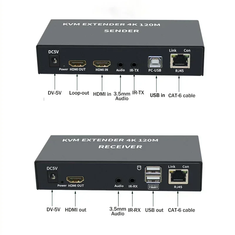 RJ45 KVM Extender 4K HDMI Extender 120M Via Cat6 Cat5e Ethernet Cable Support Audio Extract Video Converter for PS4 PC Laptop TV