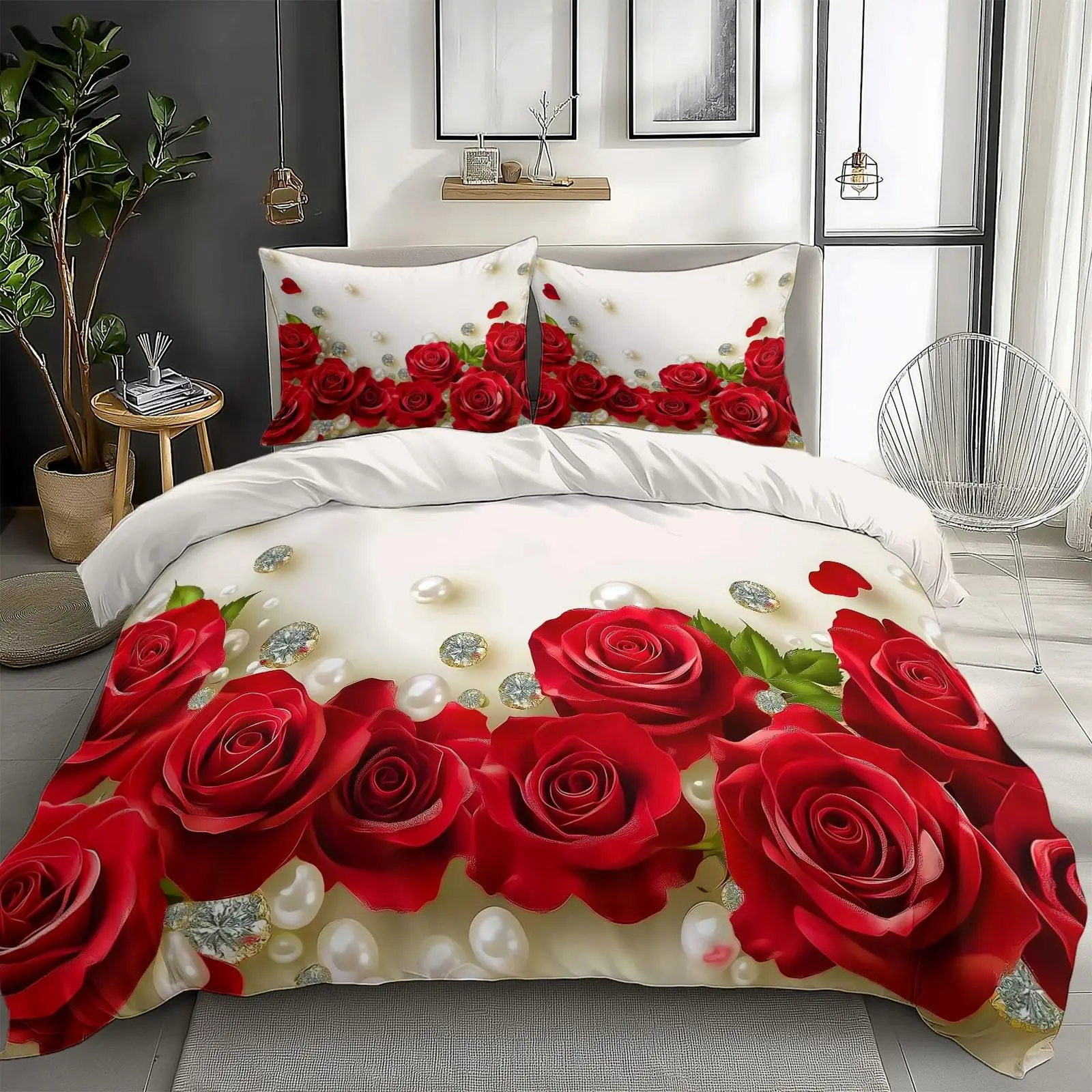 

Roses Duvet Cover Full Queen Valentine's Day Bedding Set for Teen Girl Lover Couple Room Decor Valentines Floral Comforter Cover