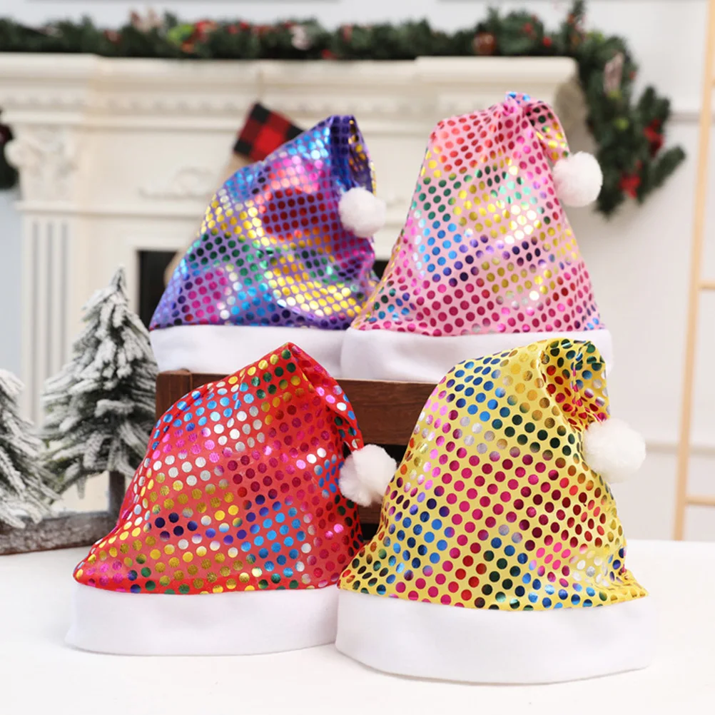 

4 Pcs Christmas Snowflake Hat Xmas Sequin Adult Cap Santa Claus Sequins Hats Baby