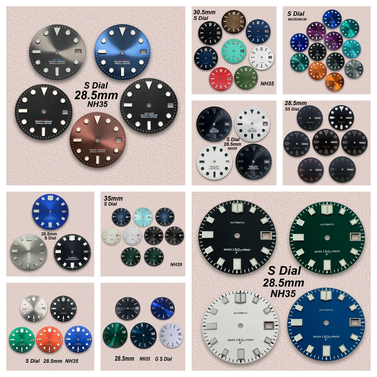 

28.5/29/30.5/35mm S/GS/S5 Logo Dial Fit NH35/NH36 Movement Green/Ice Blue Luminous Diving Watch Modification Accessories