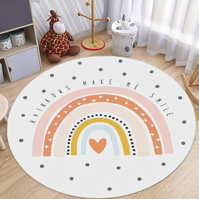Newest 2D Round Carpet Boho Pastel Rainbow Heart Polka Dot Round Rug Cute Cartoon Non Slip Playroom Nursery Floor Carpet