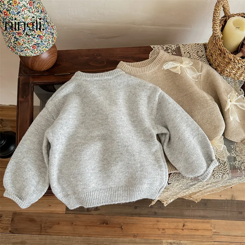 New Korea Girls Sweaters Children\'s Soft Butterfly Knit Child Pullover Round Neck Sweatshirt Toddler Baby Clothes 2-7 Years