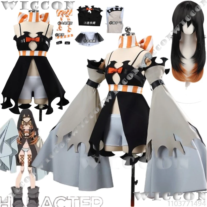 Amo Empool أنيمي Gachiakuta تأثيري Jirai Kei الفتيات فستان امرأة مثير مجموعة كاملة ملابس طويلة أسود برتقالي شعر مستعار الدعامة حفلة الهالوين #1