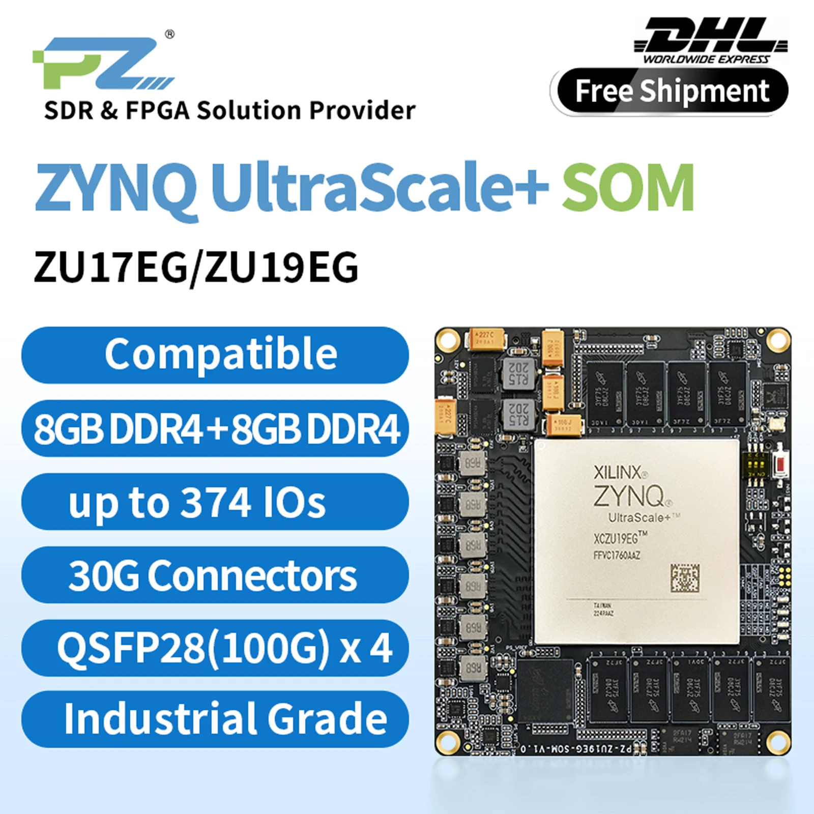 Placa de núcleo puzhi zu17eg ZU19EG-SOM fpga xilinx zynq ultraescale + mpsoc xczu17eg xczu19eg placa de desenvolvimento fpga grau industrial