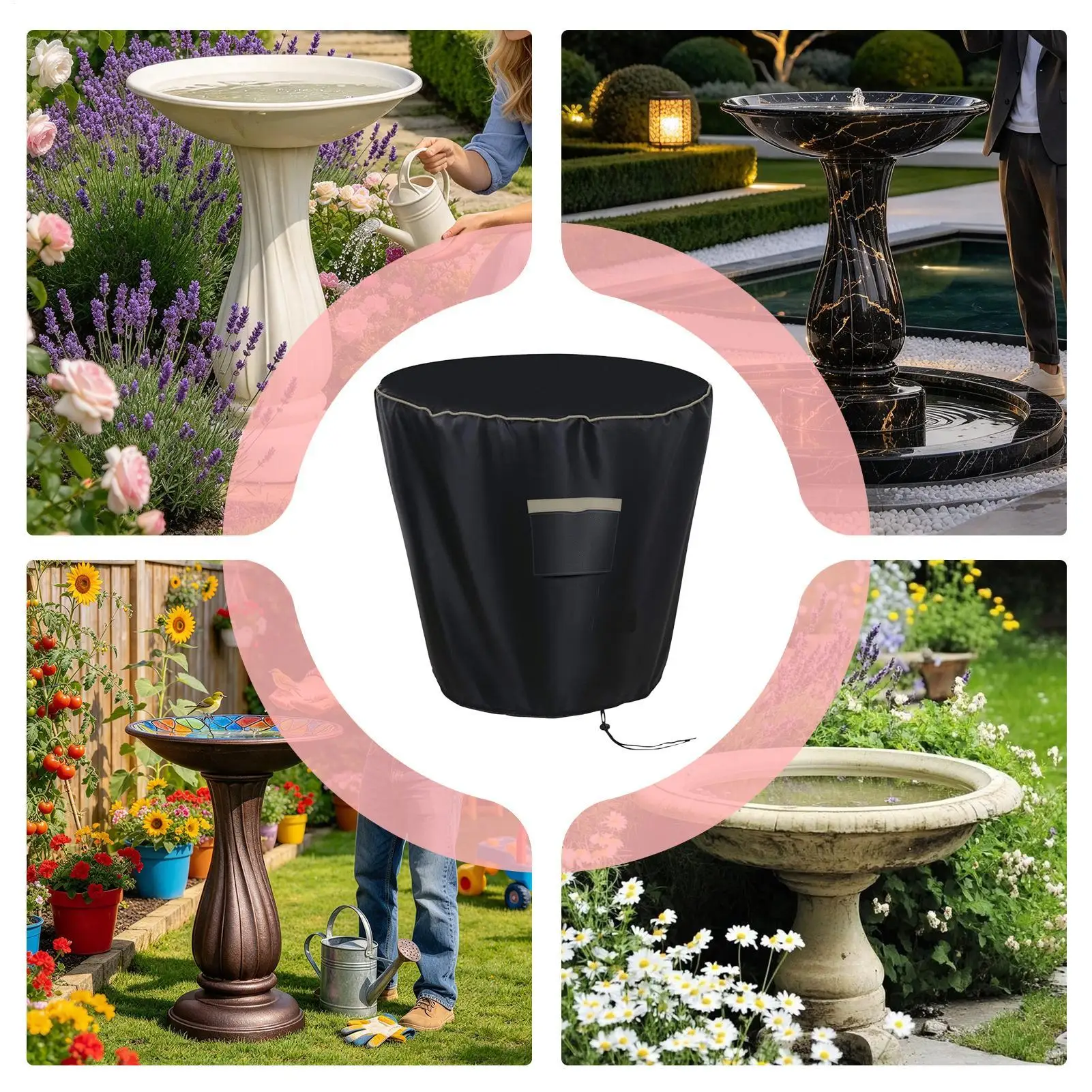 Fountain Covers For Winter Waterproof Windproof 400D Oxford Cloth Drawstring Protector Bird Bath Fountain Cover For Patio