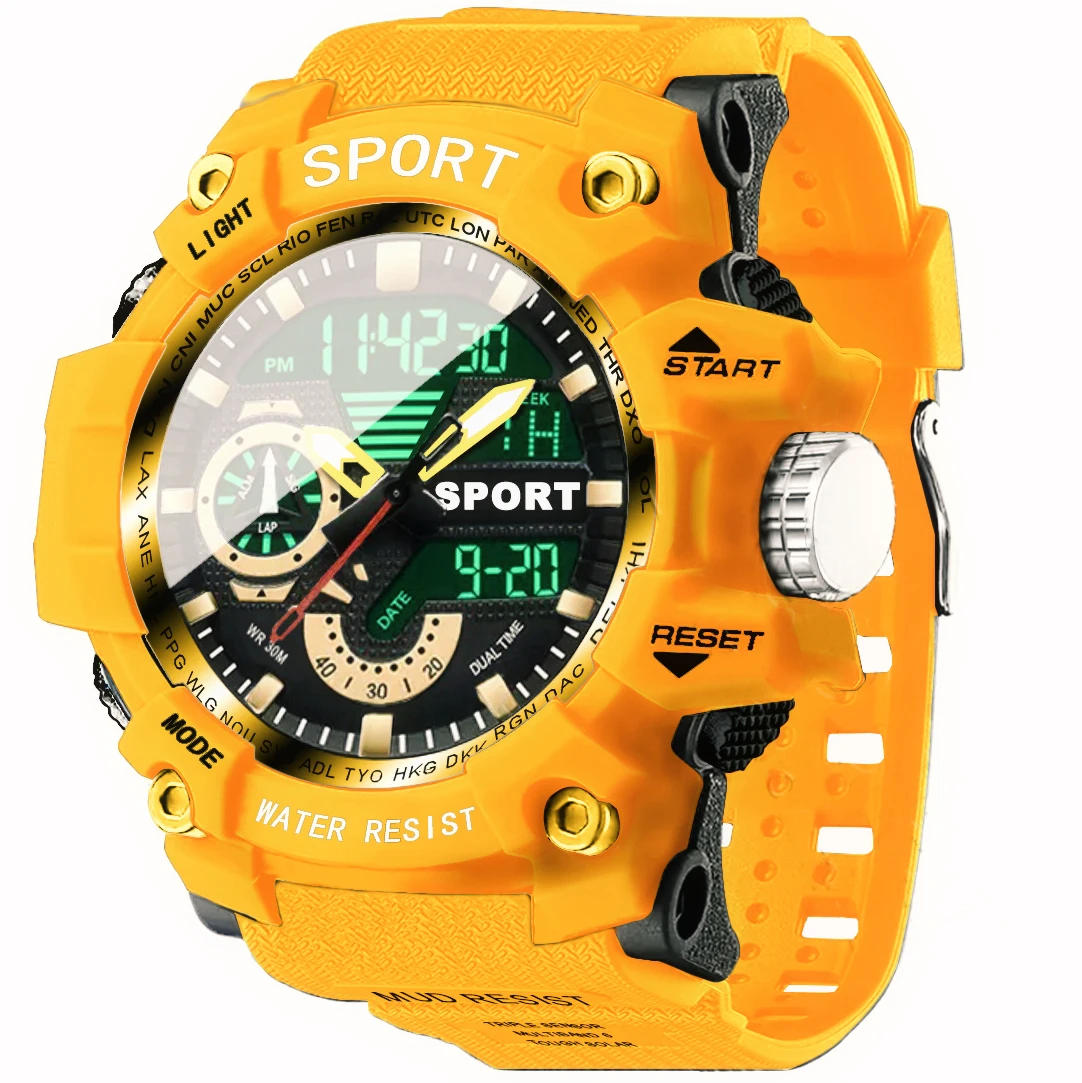 Junior high school, high school students, teenagers, dual display electronic watch, fashionable men's large dial sports watch