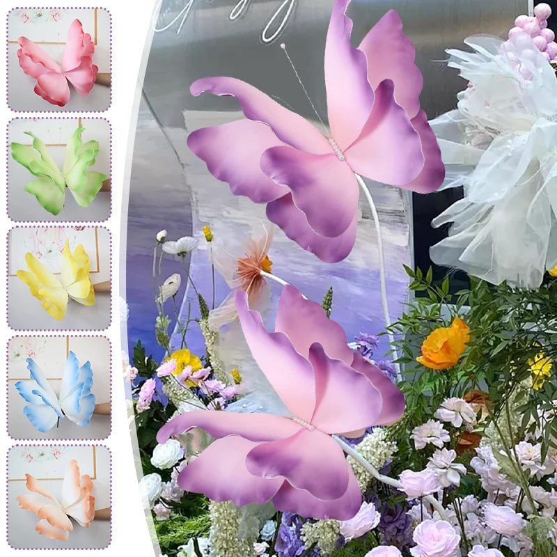 

50cm Giant Crepe Paper Butterfly Gradient Artificial Fake Butterfly Holiday Window Display Garden Decor Props 3D PE Butterfly