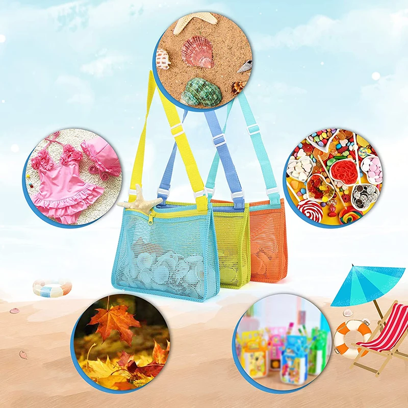 Beach Toy Mesh Bag Kids Shell Storage Bag Beach Toy Seashell Bag Mesh Pool Bag Sand Toys Swimming Accessories for Boys and Girls