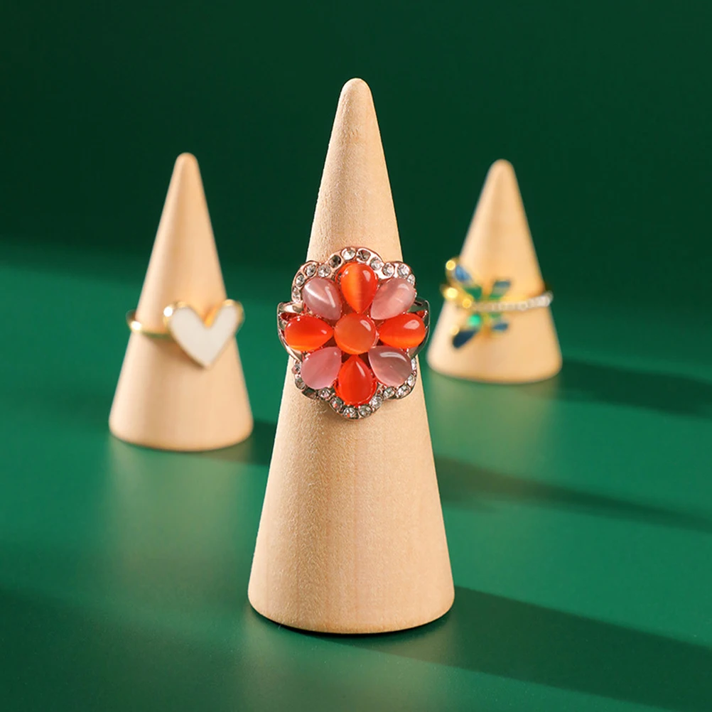 

6pcs Ring St Wooden Cones Unfinished Wood Jewelry ganizer Display Tray Space Saving Modern Shape Selling Holder