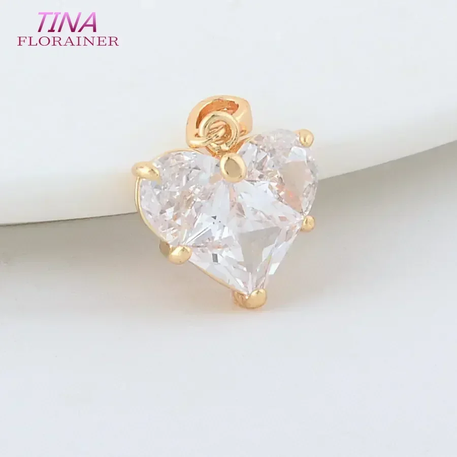 12MM 14MM 14K Gold Color Brass with Zircon Heart Charms Pendants Necklace Earrings Jewelry Making Supplies Accessories