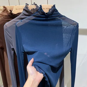 Langes weibliches Ärmel schwarzer Mesh -Trikot, weibliche Blusen, transparent, Punk -Clubris, Strandhemd, Tees, sexy, Frühling, Sommer 8 Hauptverkäufe transparente Bluse mit Mango - №7