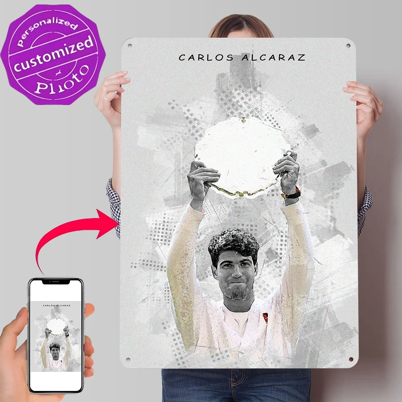 Carlos Alcaraz Champion Art Metal Poster Customized Wall Art Retro Vintage Metal Signs for Man Cave Interior Accessories House